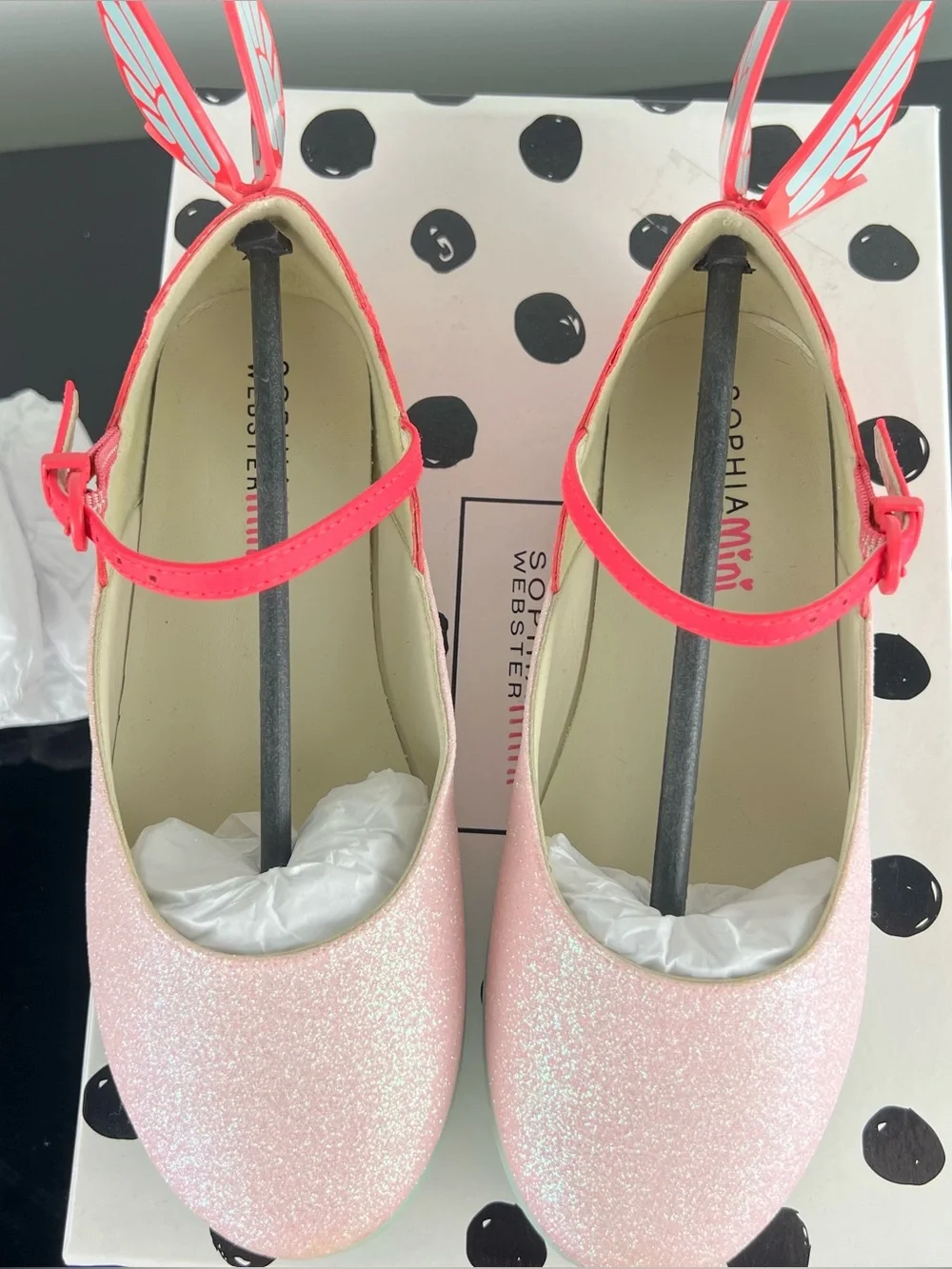Sophie Webster Mini Chiara Pink Glitter Butterfly Mary Jane Flats, Pink, 33 EU